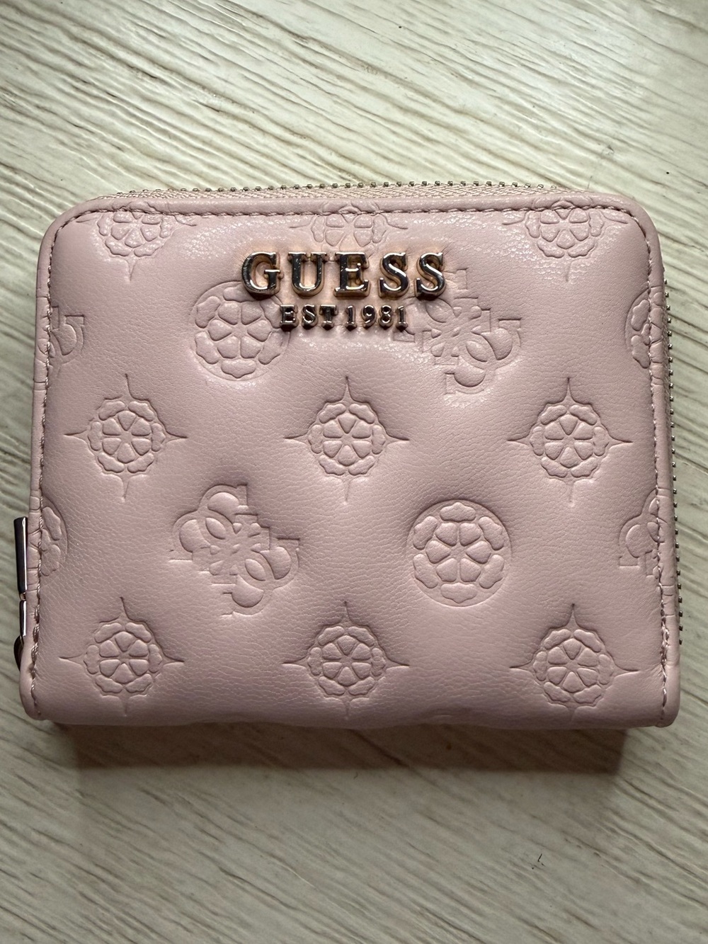 GUESS Blush Pink Quilted Logo Zip Wallet